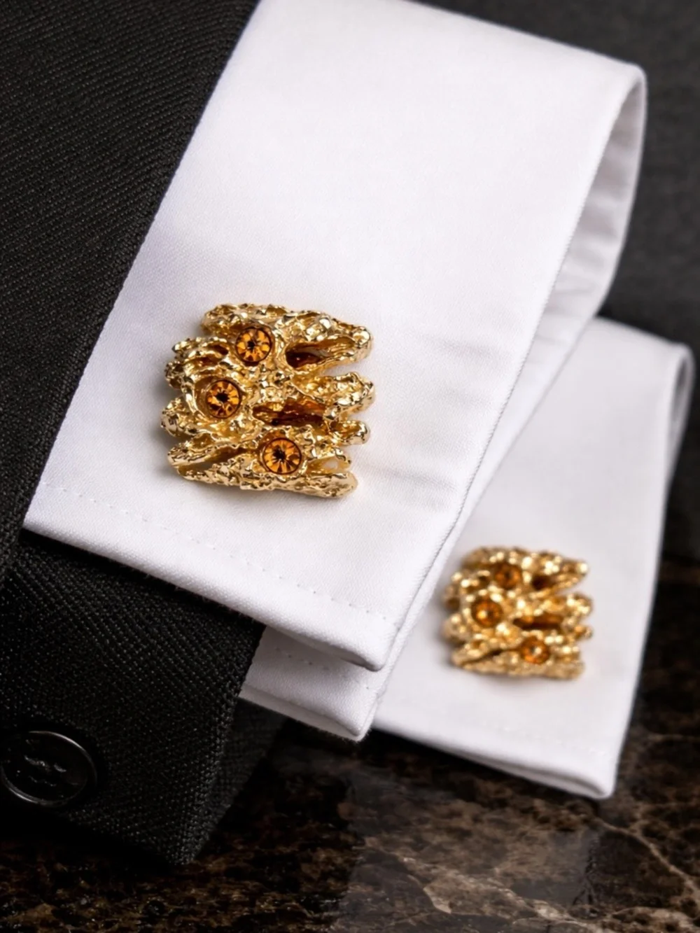 Vintage SWANK Brutalist Gold Tone Cufflinks Amber Rhinestones Mid Century Price